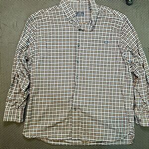 Fish Hippie Blue and Orange Casual Button Down Shirt with Plaid Pattern